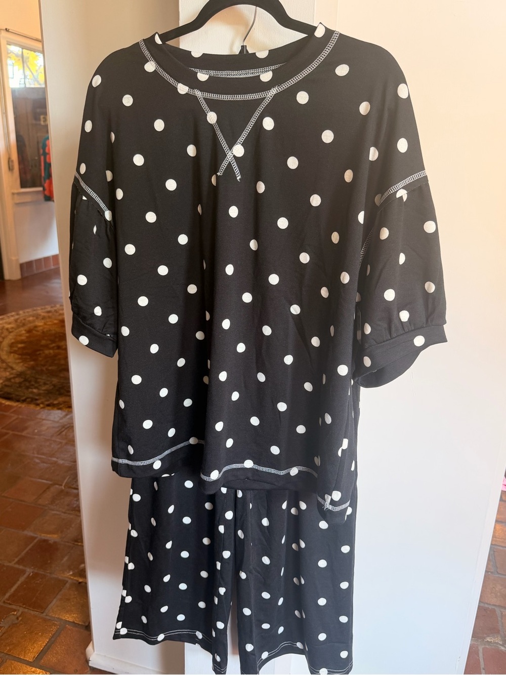 Kids Polka Dot Pajama Set - Black with White Dots